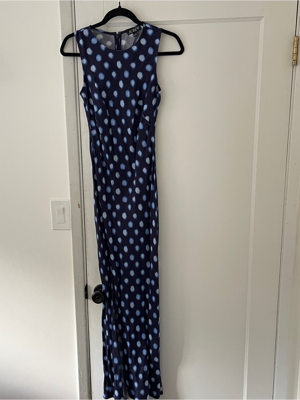J. Crew Navy Maxi Dress with Light Blue Dot Print